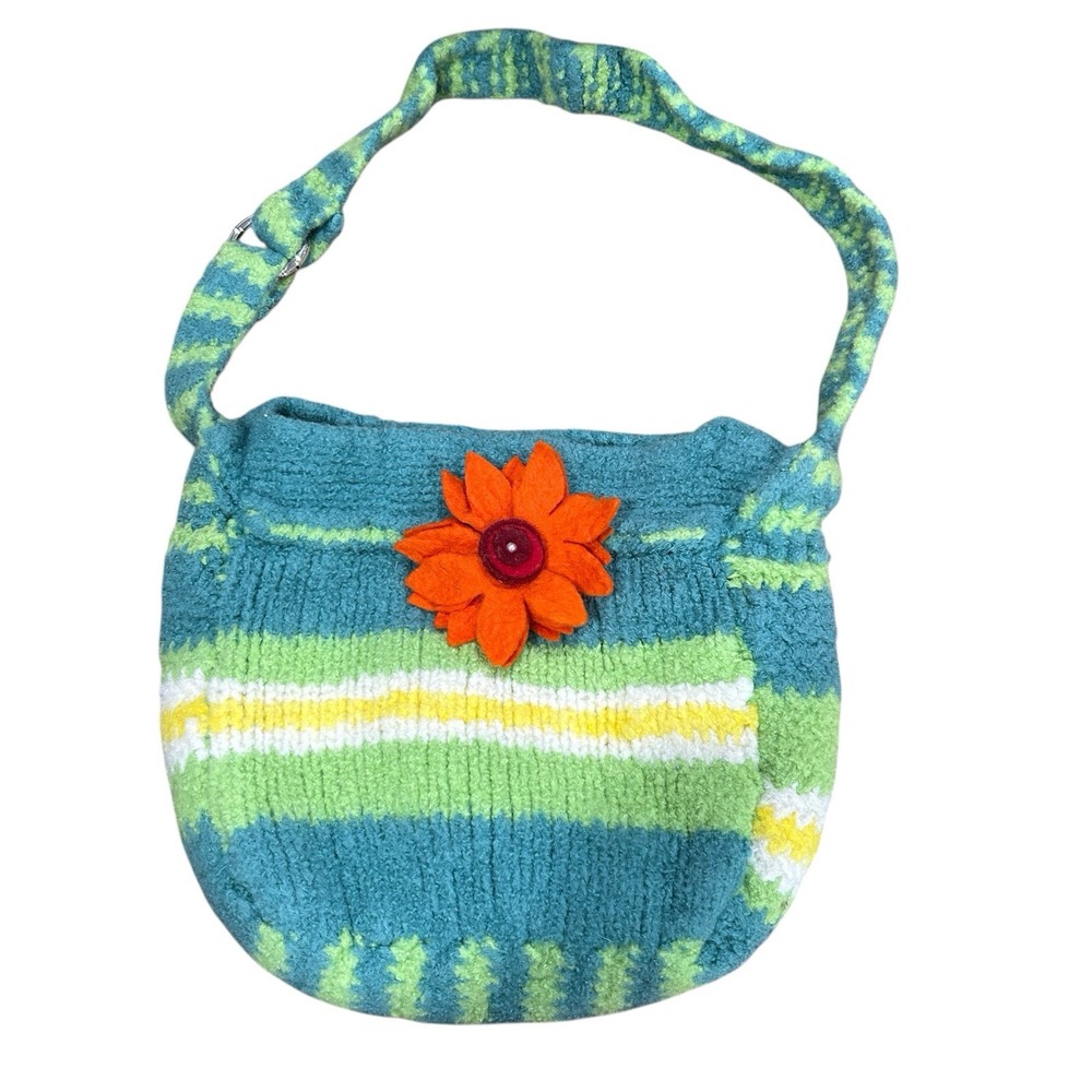 Handmade By Grandma Knit‎ Shoulder Bag Purse Boho Cottage Indie Stripe Retro